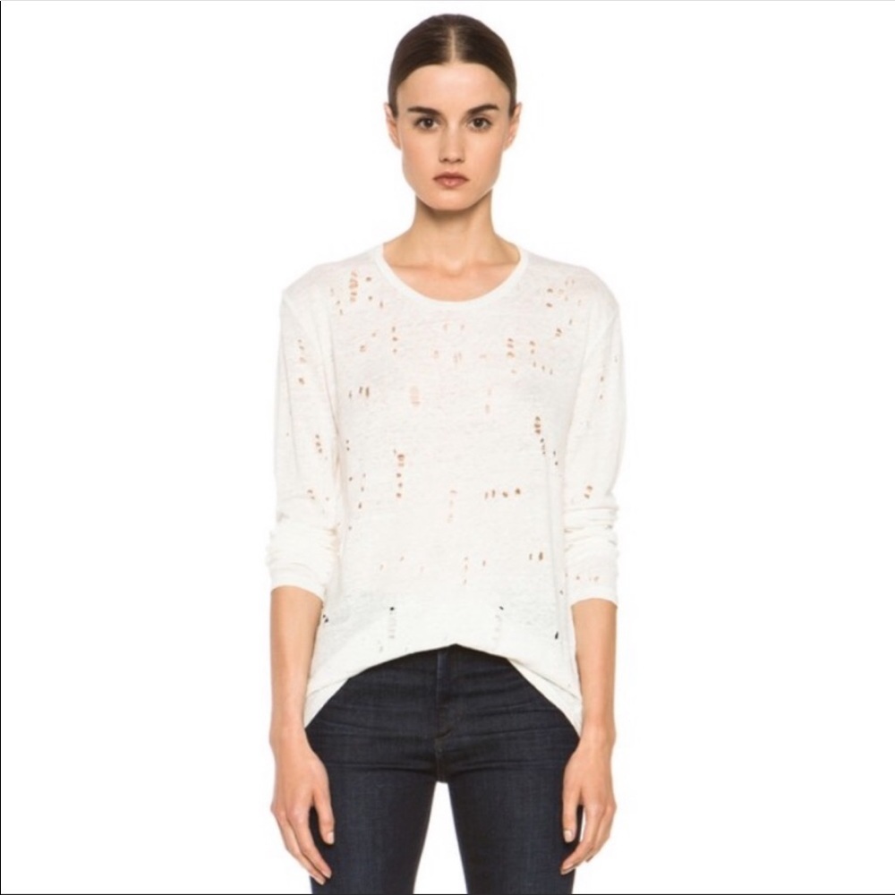 IRO Marvina long sleeve linen distressed top